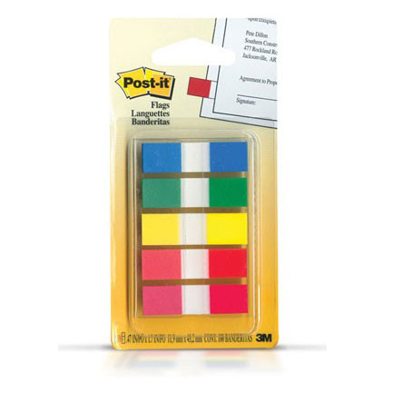 Banderitas 3M Post-it 683-5CF Colores Primarios 12mmx43mm 5 Blocks C/20 Banderitas