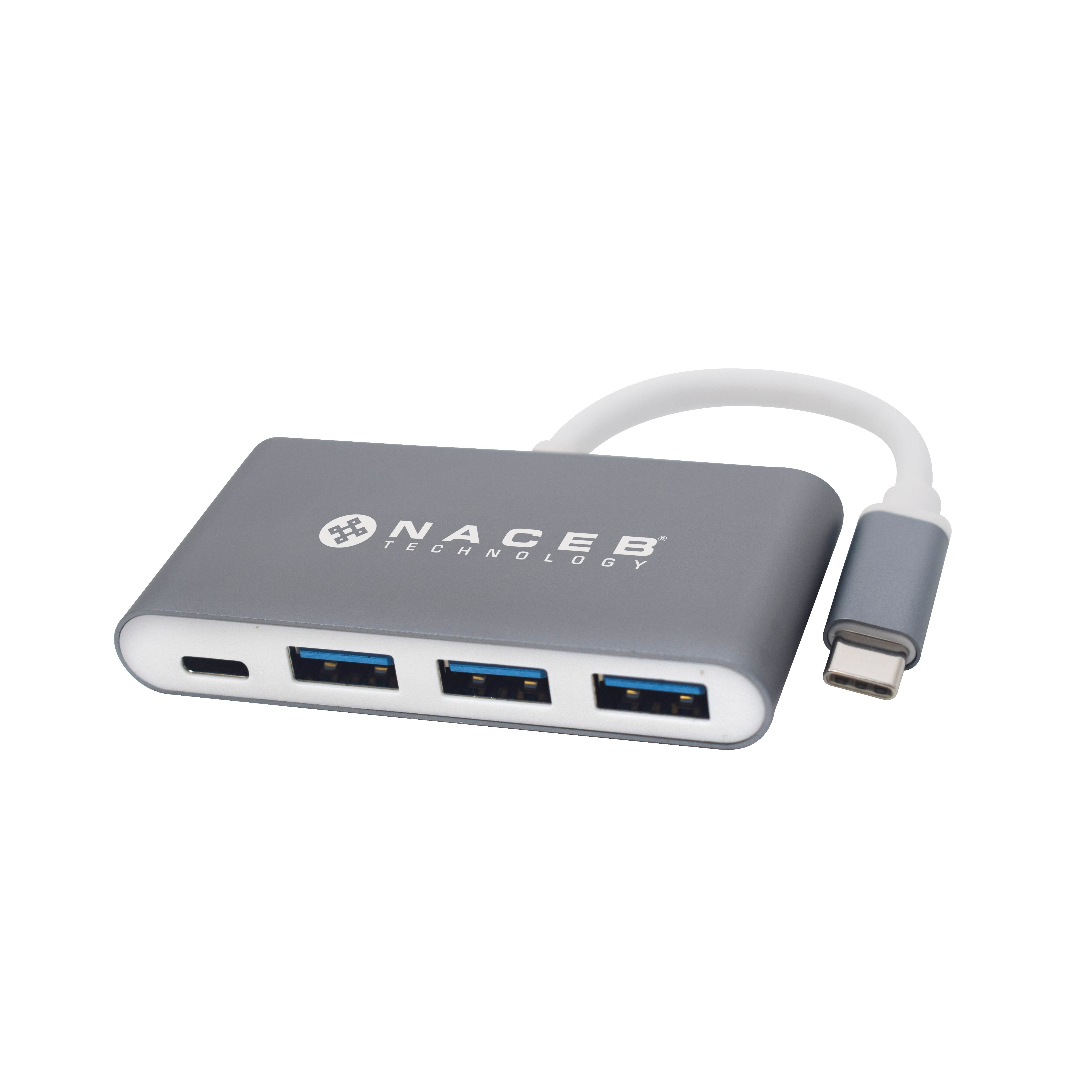 Hub Naceb Usb-C Macho - 3x Usb-A Hembra 1x Usb-C Hembra de Metal Compatible con Windows, Mac y Smartphones Samsung