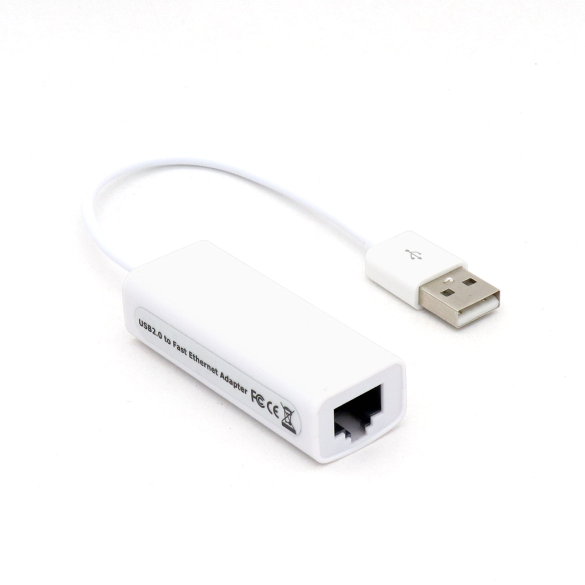 BROBOTIX CONVERTIDOR USB A RJ45 V2.0 COLOR BLANCO - Adaptador Tarjeta de Red Externa Fast Ethernet 10/100 UTP - 1 Conector USB Tipo A Macho a RJ45 Hembra - USB Version 2.0