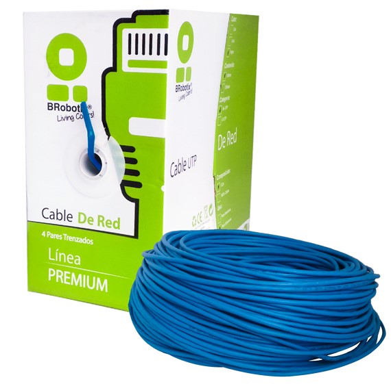 BROBOTIX BOBINA CAT5E PARA INTERIORES CCA UTP 100 METROS COLOR AZUL - Rollo Cable UTP para Red Solida - 4 pares - CCTV Camara de Seguridad Servidor Switch - Categoria 5e - Color Azul