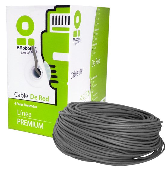 BROBOTIX BOBINA CAT5E PARA INTERIORES CCA UTP 100 METROS COLOR GRIS - Rollo Cable UTP para Red Solida - 4 pares - CCTV Camara de Seguridad Servidor Switch - Categoria 5e - Color Gris