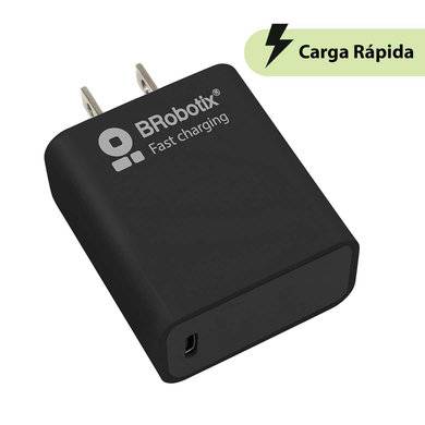 BROBOTIX CARGADOR TIPO C PARA PARED DE 20W CARGA RÁPIDA, COLOR NEGRO, 1 PUERTO USB TIPO C HEMBRA, NO INCLUYE CABLE