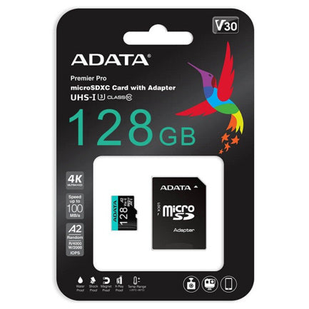 Memoria MicroSD Adata Premier Pro 128GB SDXC UHS-I U3 V30 Clase 10 A2 Con Adaptador