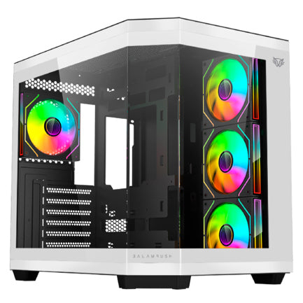 Gabinete Gamer Balam Rush Media Torre Tank Master 9600TB Max MB ATX Ultra Wides/USB-C/USB 3/Audio Fan ARGB Blanco- Negro