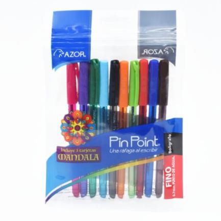 Bolígrafo Pin Point Mandala Punta Fina 0.7mm Colores Surtidos C/10 Piezas
