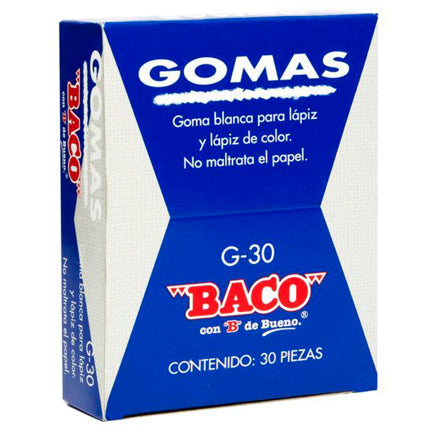 BORRADOR BACO BLANCO P/LAPIZ MEDIANO C/30 BORRADORES