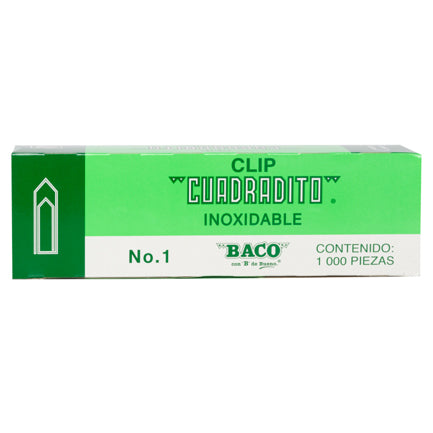 Clip Baco Cuadradito #1 Niquelado Paquete c/10 Cajas c/100 Clips c/u