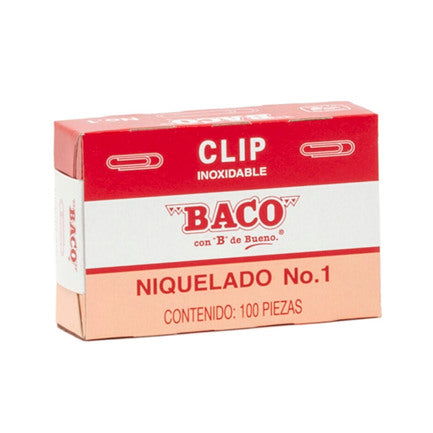 Clip Niquelado Baco #1 Paquete c/10 Cajas c/100 Clips c/u