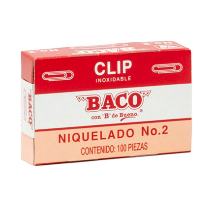 Clip Niquelado Baco #2 Paquete c/10 Cajas c/100 Clips c/u