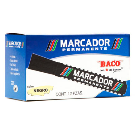 MARCADOR BACO PERMANENTE PLASTICO NEGRO c/12