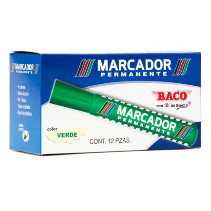 MARCADOR BACO PERMANENTE PLASTICO VERDE C/12