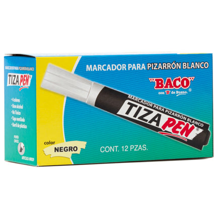 MARCADOR BACO TIZAPEN PLASTICO NEGRO C/12