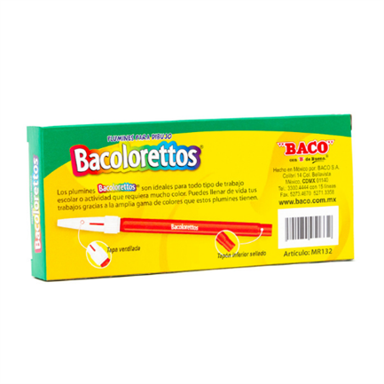 Marcador Baco Plumin Bacoloretto Color Rojo C/12 Pzas