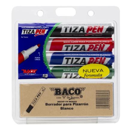 MARCADOR P/PIZARRON TIZAPEN EST C/4 COLORES + BORRADOR