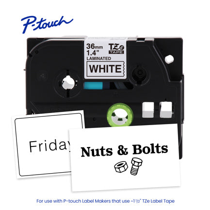 Cinta Laminada Brother Estándar Texto Negro sobre Cinta Blanca de 36mm x 8m