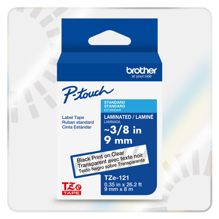 Cinta Laminada Brother Estándar Texto Negro Sobre Cinta Transparente de 9mm x 8m