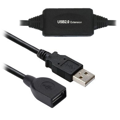 BROBOTIX CABLE USB V2.0 EXTENSION ACTIVA 20 METROS COLOR NEGRO - Cable Impresora Notebook Laptop Escritorio Hub - 1 Conector USB Tipo A Macho a 1 Conector USB Tipo A Hembra - Versión 2.0