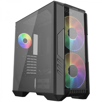 Gabinete Gamer Cooler Master MasterBox HAF 500 Media Torre ITX mATX ATX 4xFan RGB Cristal Templado Negro