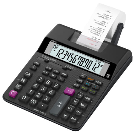 Calculadora Casio con impresora tipo Sumadora HR-200RC negro pantalla LCD Costo Venta y Margen 150 pasos