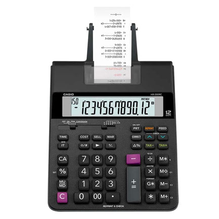 Calculadora Casio con impresora tipo Sumadora HR-200RC negro pantalla LCD Costo Venta y Margen 150 pasos