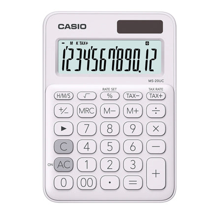 Calculadora de Escritorio Casio MS-20UC de 12 digitos blanca calculo de impuestos y de tiempo doble alimentacion