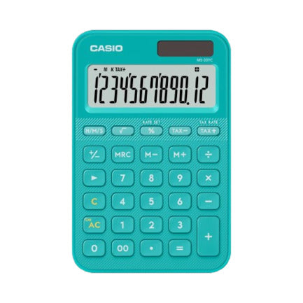 Calculadora Casio MS-20YC-TU Color Turquesa De 12 Dígitos Pantalla Extragrande Solar Y Batería