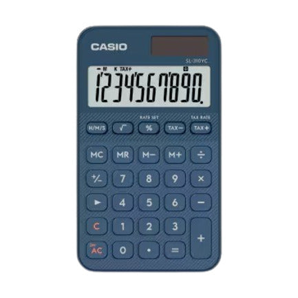 Calculadora Casio De Bolsillo SL-310YC-NY Color Azul De 10 Dígitos Pantalla Extragrande Solar Y Batería