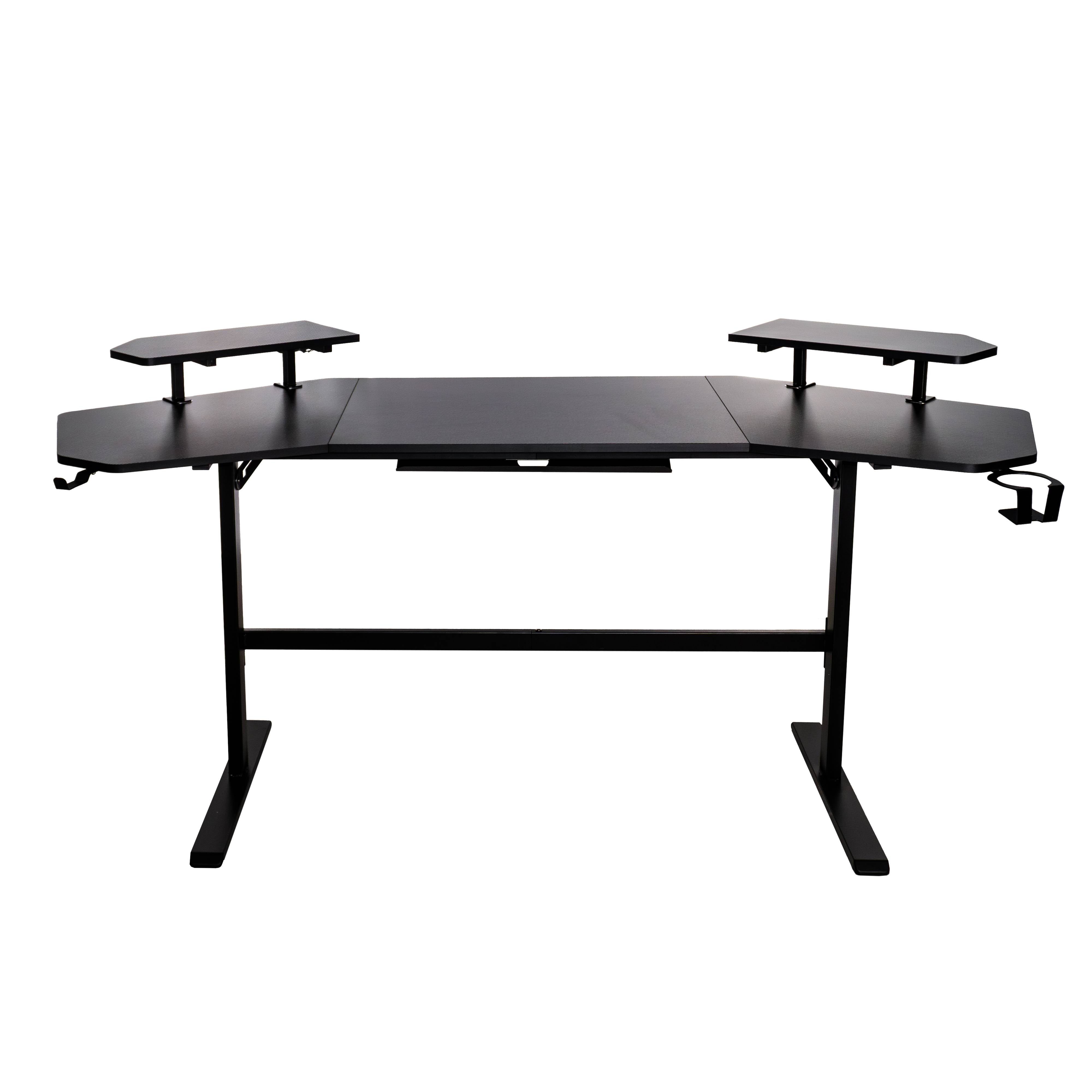 Naceb Mesa para gaming - Forma 'T' Base - 2 Legs - Juegos, Almacenamiento, Monitor, Consola de juegos, Cámara, Iluminación - Fibra de carbono negro - Acero