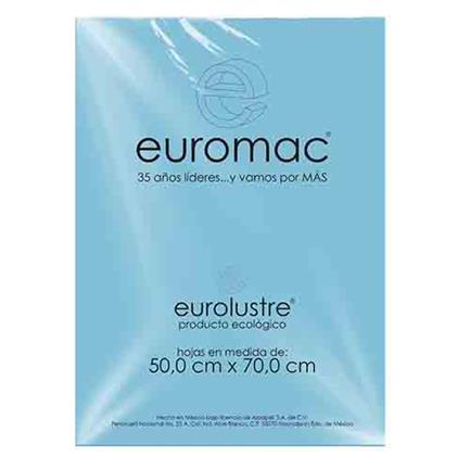 Papel Lustre Euromac 50x70" Azul Pastel 24 Hojas