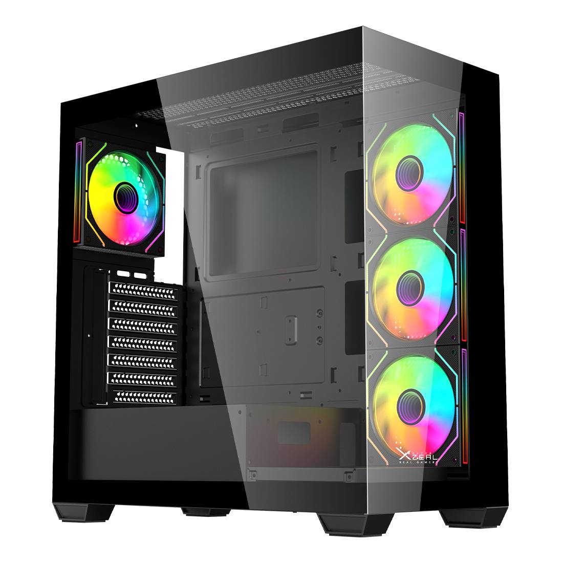 GABINETE GAMER XZEAL MID TOWER ATX/ M-ATX/M-ITX /PANEL DE VIDRIO/4 FAN ARGB/ NEGRO