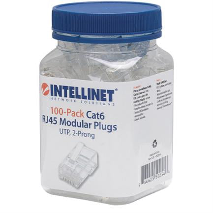 Plug Intellinet RJ45 Cat 6 UTP Multifilar 15 Micras Bote C/100 Pzas