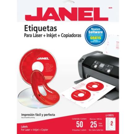 ETIQUETA BLANCA JANEL PARA CD/DVD 117MM 25HJS 50 ETIQ