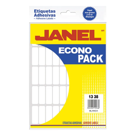 Etiquetas Adhesivas Janel Econopack No.6 Color Blanca 13mm X 38mm Sobre C/600