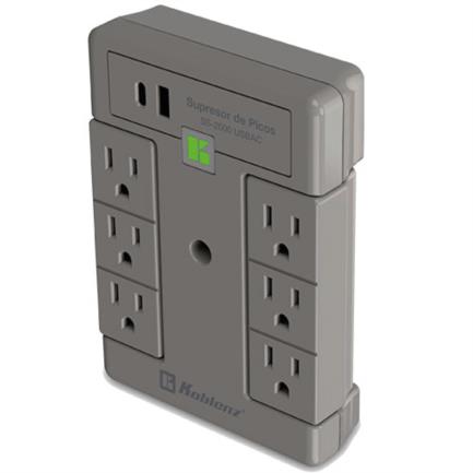 Multicontacto Koblenz Supresor de Picos 2000 Joules 6 Contactos Giratorios 1 LED 1 Puertos USB A
