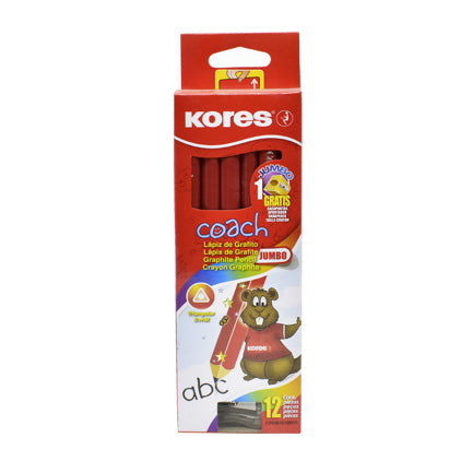 LAPIZ GRAFITO KORES JUMBO COACH TRIANGULAR 2HB ROJO C/12