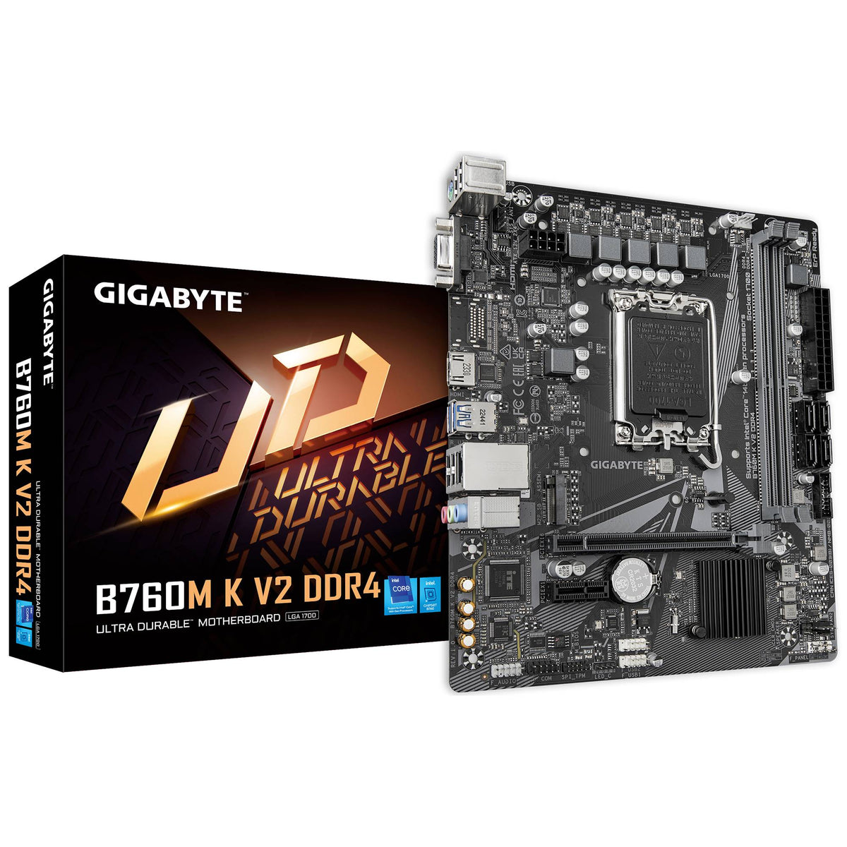 Tarjeta Madre Gigabyte B760M K V2 2xDDR4 64GB 3200Mhz HDMI VGA M.2 PCIe 4.0 S 1700 12th 13th 14th Gen mATX