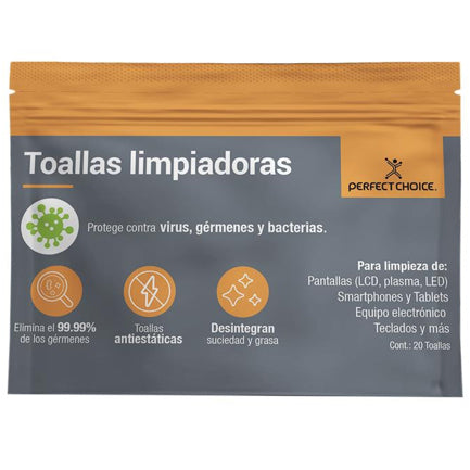Toallas Limpiadoras Perfect Choice 20x17 cm para Pantallas (TVs-Monitores)