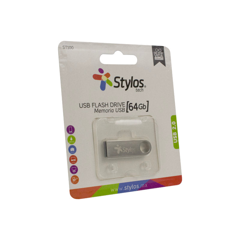 Unidad flash Stylos - 64GB - USB 2.0 - Plata - 1Año(s) Garantía