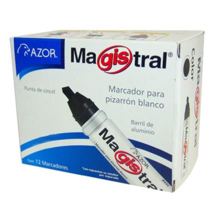 Marcador Magistral Aluminio Pizarrón Blanco Color Negro C/12 Pzas