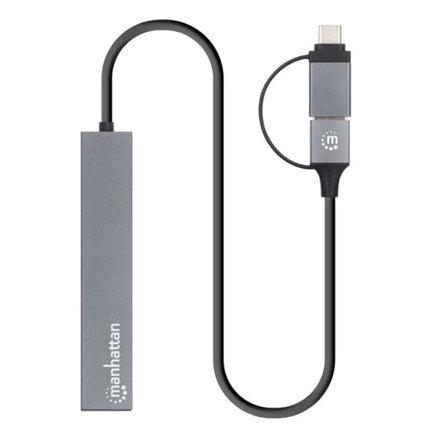 Hub Manhattan de 4 puertos USB-A 3.2 Gen 1 con conector adaptable de USB-A a USB-C