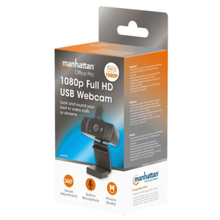 Camara Web Manhattan Full HD USB Rotacion 360 Negra