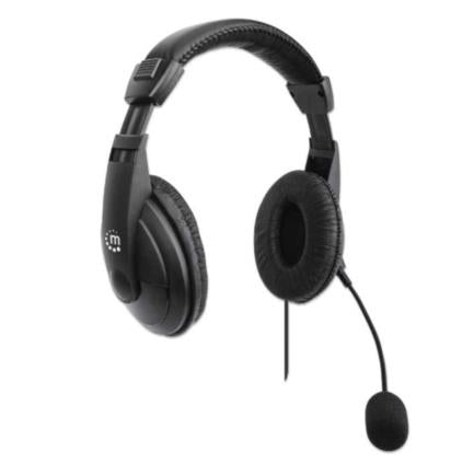 Audífonos Manhattan Estéreo USB Micrófono Ajustable Control Integrado Color Negro