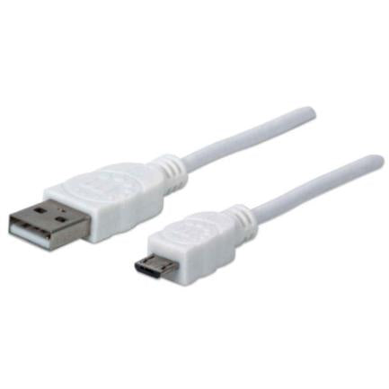 Cable Manhattan USB-A Micro USB-B 2.0 Alta Velocidad 1m Color Blanco