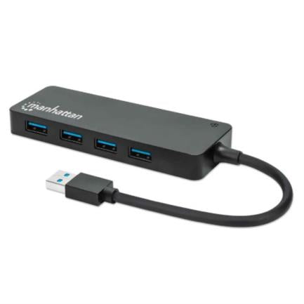 Hub Manhattan USB 3.2 Gen1 4 Puertos USB-A Color Negro
