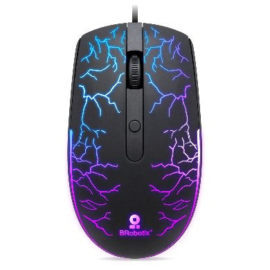 BRobotix MOUSE ALÁMBRICO ILUMINADO, USB, 1600 DPIs, Modelo STORM Color Negro, Plug and Play - Mouse USB Gamer - Ratón, RGB , PC Escritorio Laptop Notebook, Laptop, Notebook, Computadora - Compatible con Windows , HP , Lenovo, Dell , Asus