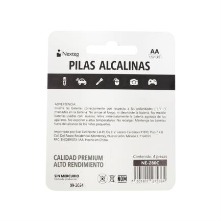 Pilas Nextep AA Alcalinas LR6 1.5V c/4 Piezas