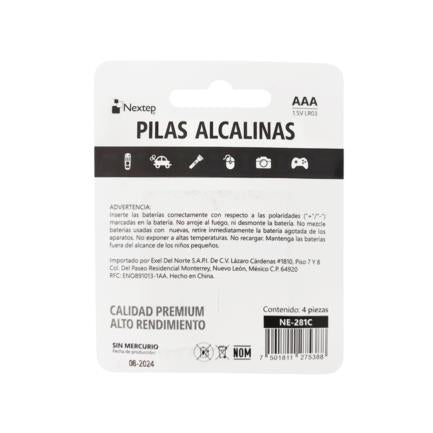 Pilas Nextep AAA Alcalinas LR03 1.5V c/4 Piezas