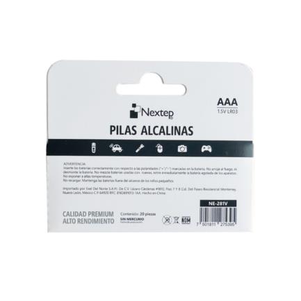 Pilas Nextep AAA Alcalinas LR03 1.5V c/20 Piezas