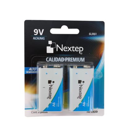 Pilas Nextep 9V Alcalinas Cuadrada 6LR61 c/2 Piezas