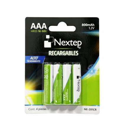 Pilas Nextep AAA Recargables HR03 NiMH 1.2V C/4 Piezas 800mAh